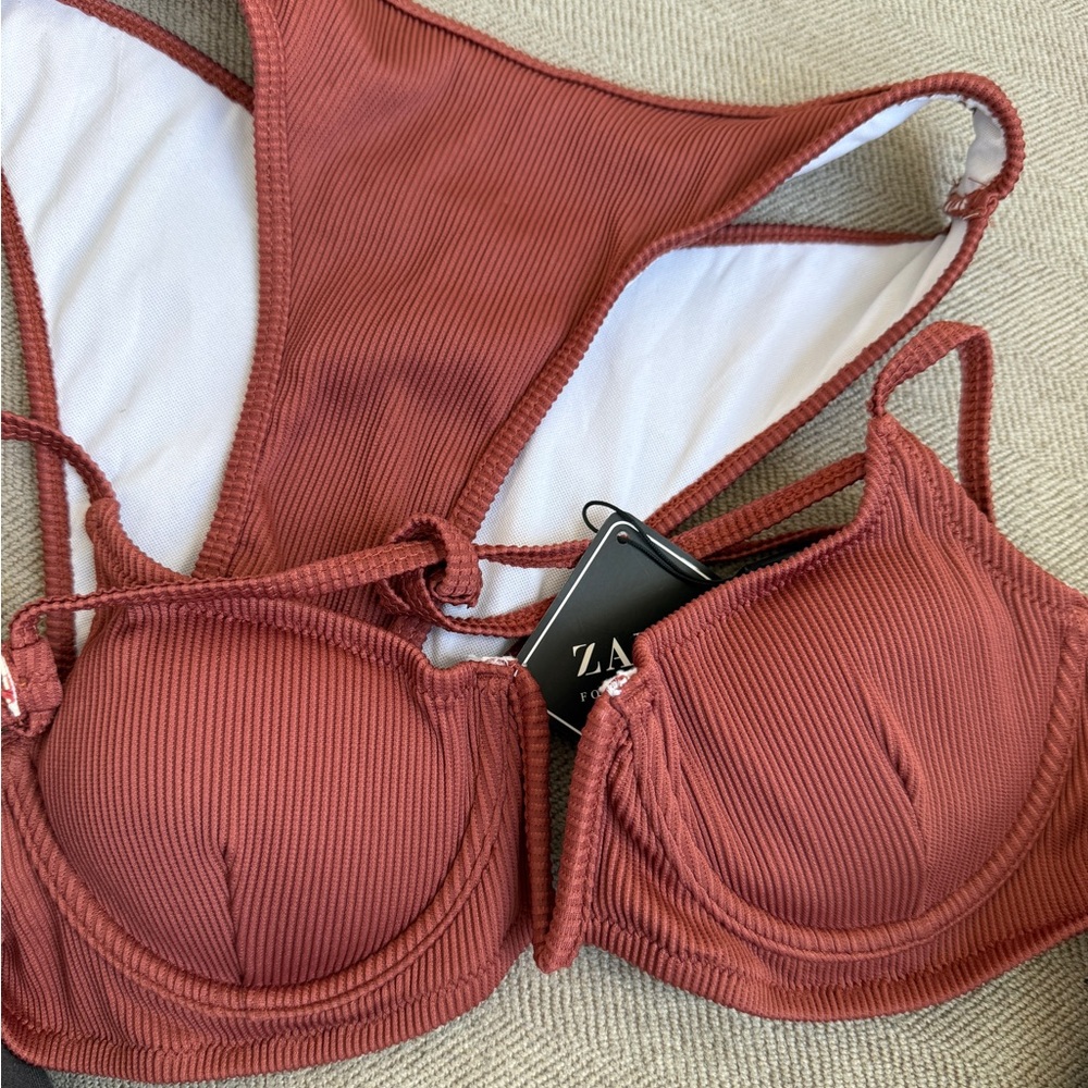 Zaful rust Ribbed Bikini Top and Bottom Set